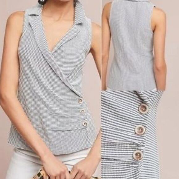 Anthropologie maeve‎ striped collared wrap sleeveless top women’s size XL - Picture 1 of 8